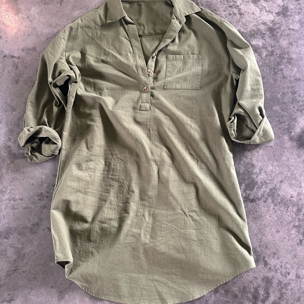 Zeagoo Green Casual Dress with Button Down Style